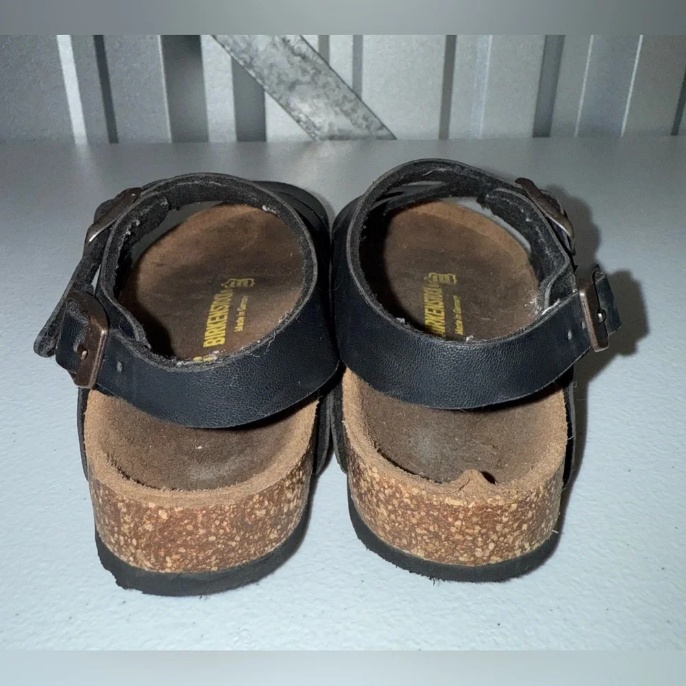 Birkenstock kids black leather three-strap slingback sandals unisex size 13